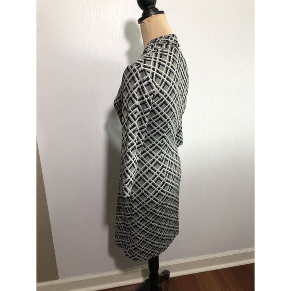 J McLaughlin Dress Womens XS Gray Black Lattice Print Catalina Cloth Faux Wrap - Picture 8 of 12